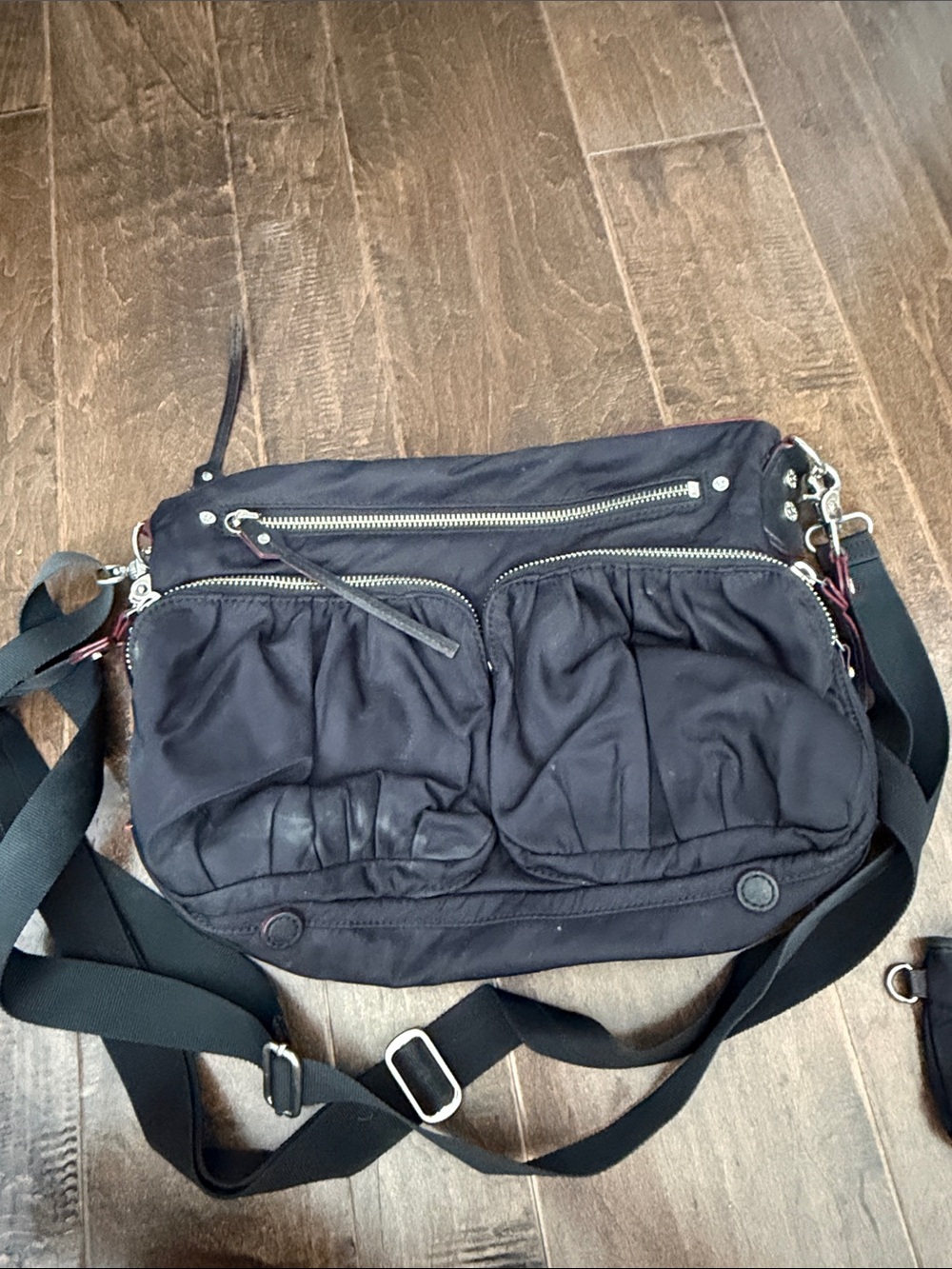 MZ Wallace Black Nylon Crossbody Shoulder Bag with Front Pockets